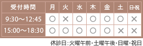 東京都 多摩市 多摩センター 婦人科 不妊治療 こまちレディースクリニックの受付時間|【月曜日~木曜日】9:30~12:30、15:00~18:30、【土曜日】9:30~12:30、15:00~17:00、【休診日】金曜日・日曜日・祝日